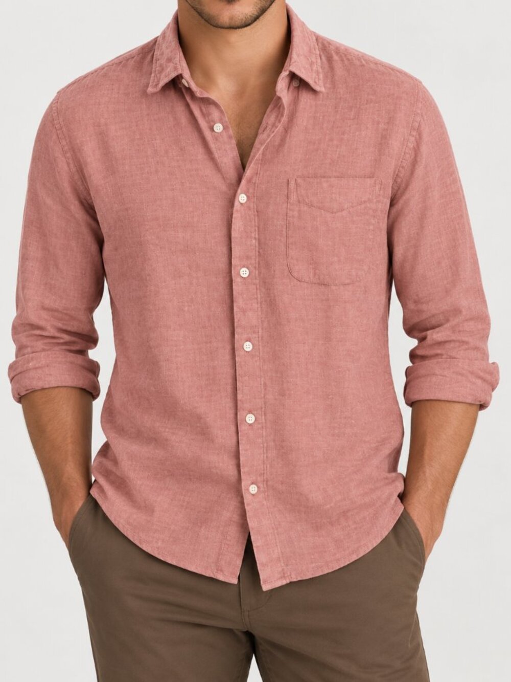 Bonobos Everyday Slim 100% Linen Button-Up Shirt Men’s Large Dusty Rose/Pink
